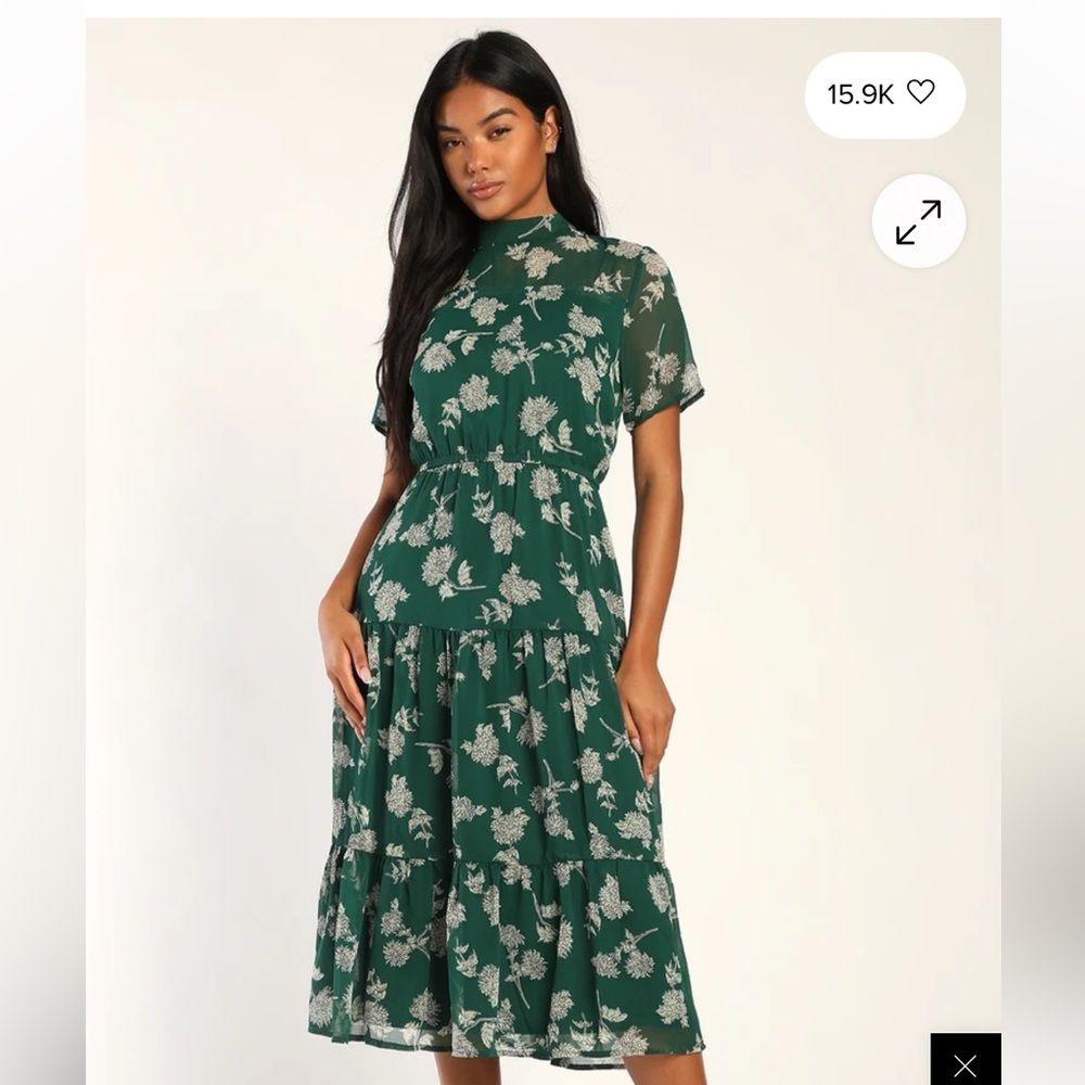 Lulu's Green Floral Midi Dress